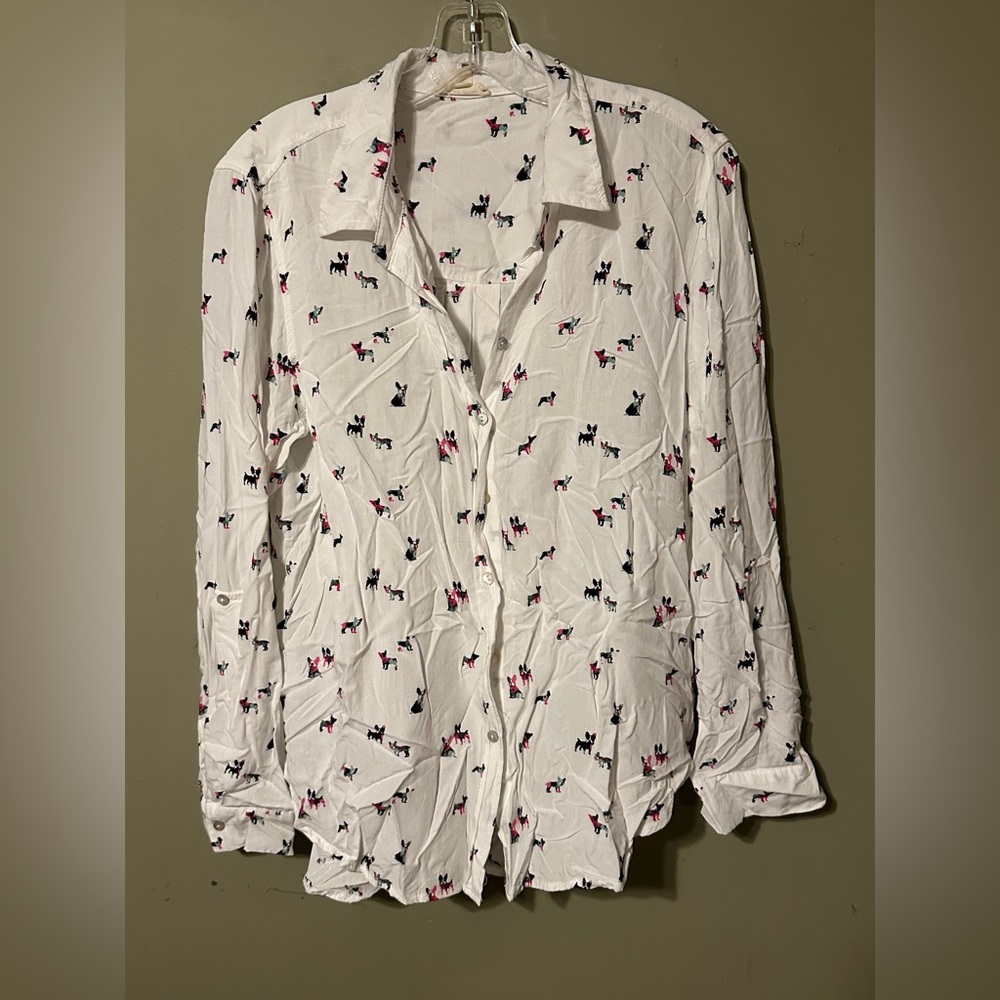 Jane‎ and Delancey White Shirt with Colorful Dog Print - Large